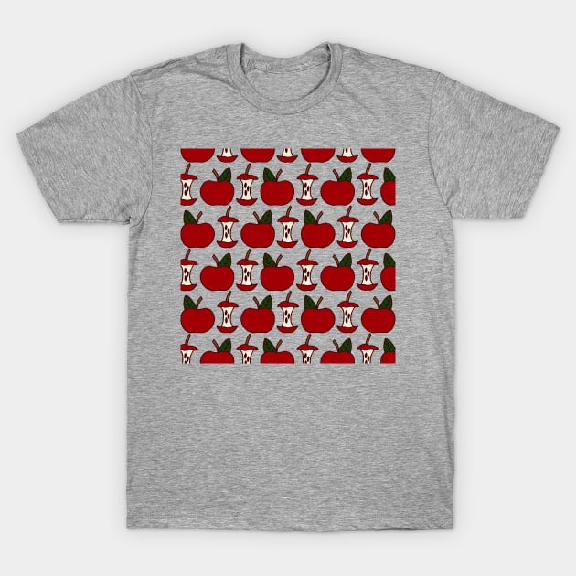 Apples and Apple Cores | Red Apples | Apple Pattern T-Shirt by HLeslie Design